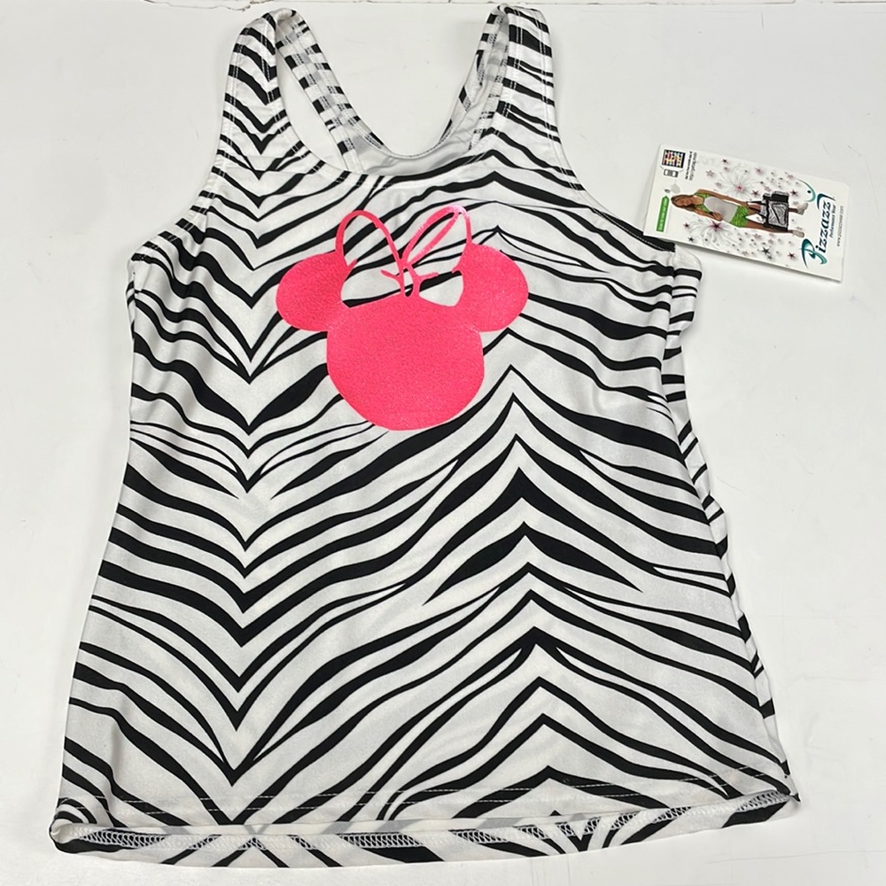 NWT Zebra print tank top with Neon Pink glitter Minnie Mouse